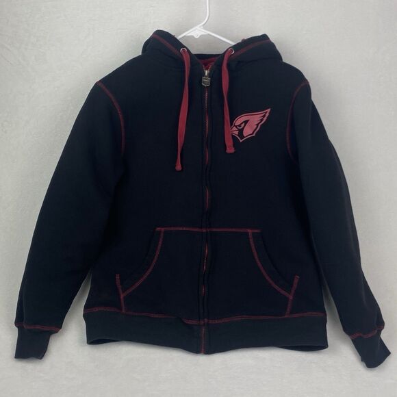 NFL Arizona Cardinals Jacket Womens Small Black Hooded Logo Full Zip Pockets - Picture 1 of 10